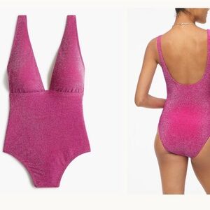 J Crew Sparkly Shimmer Pink One-Piece Swimsuit Large